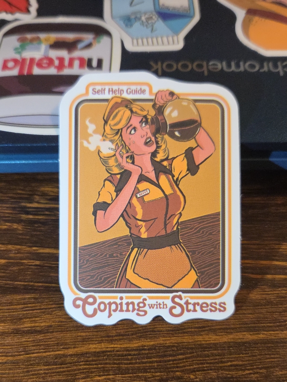 Coping with Stress Retro Sticker - Yellow Illustration